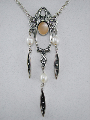 Sterling Silver Extravagant Art Deco Necklace With Peach Moonstone